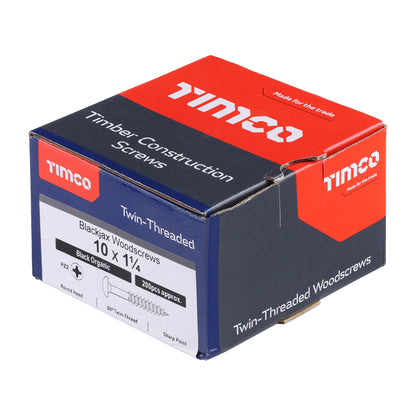 TIMCO Twin-Threaded Round Head Black Woodscrews - 10 x 1 1/4 - Image