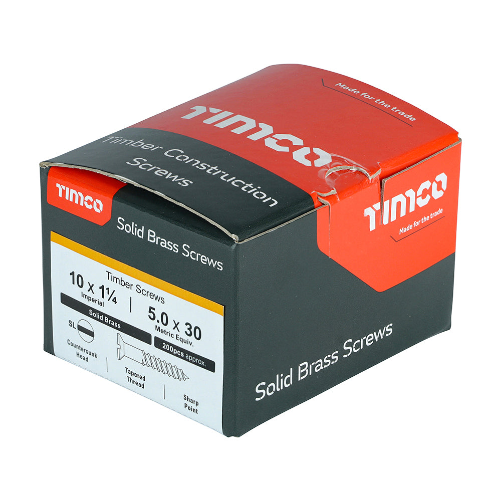 TIMCO Solid Brass Countersunk Woodscrews - 10 x 1 1/4 - Image