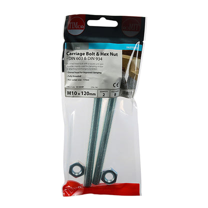 TIMCO Carriage Bolts DIN603 & Hex Full Nut DIN934 Silver - M10 x 120 - Image