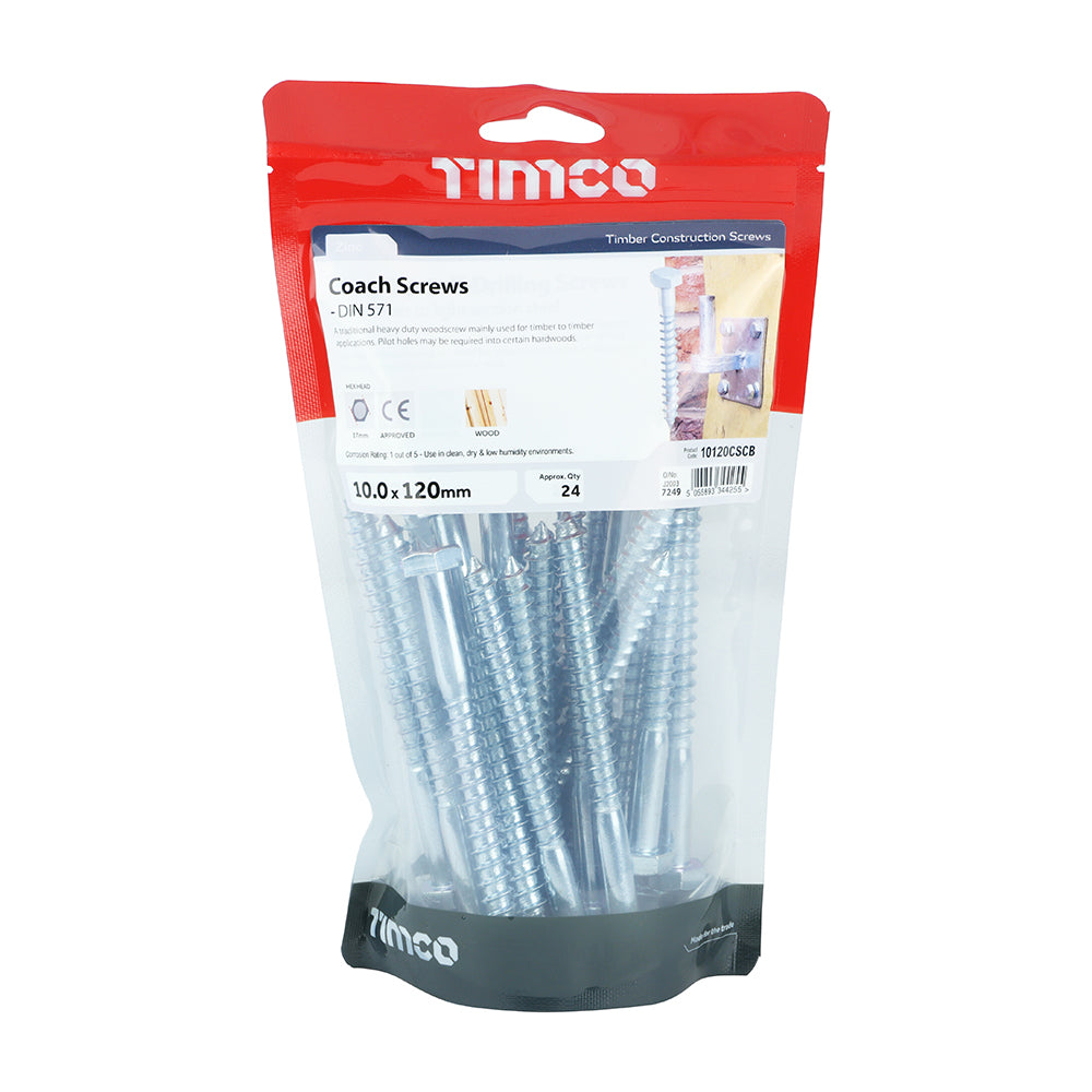 TIMCO Coach Screws Hex Head Silver  - 10.0 x 120 - Image