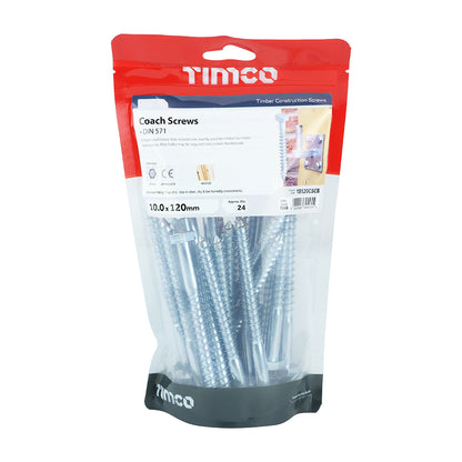 TIMCO Coach Screws Hex Head Silver  - 10.0 x 120 - Image