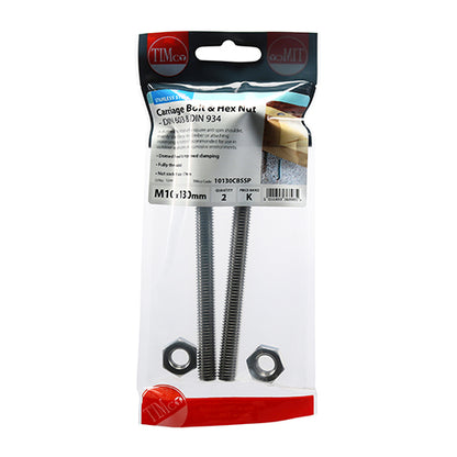 TIMCO Carriage Bolts DIN603 & Hex Full Nut DIN934 A2 Stainless Steel - M10 x 130 - Image