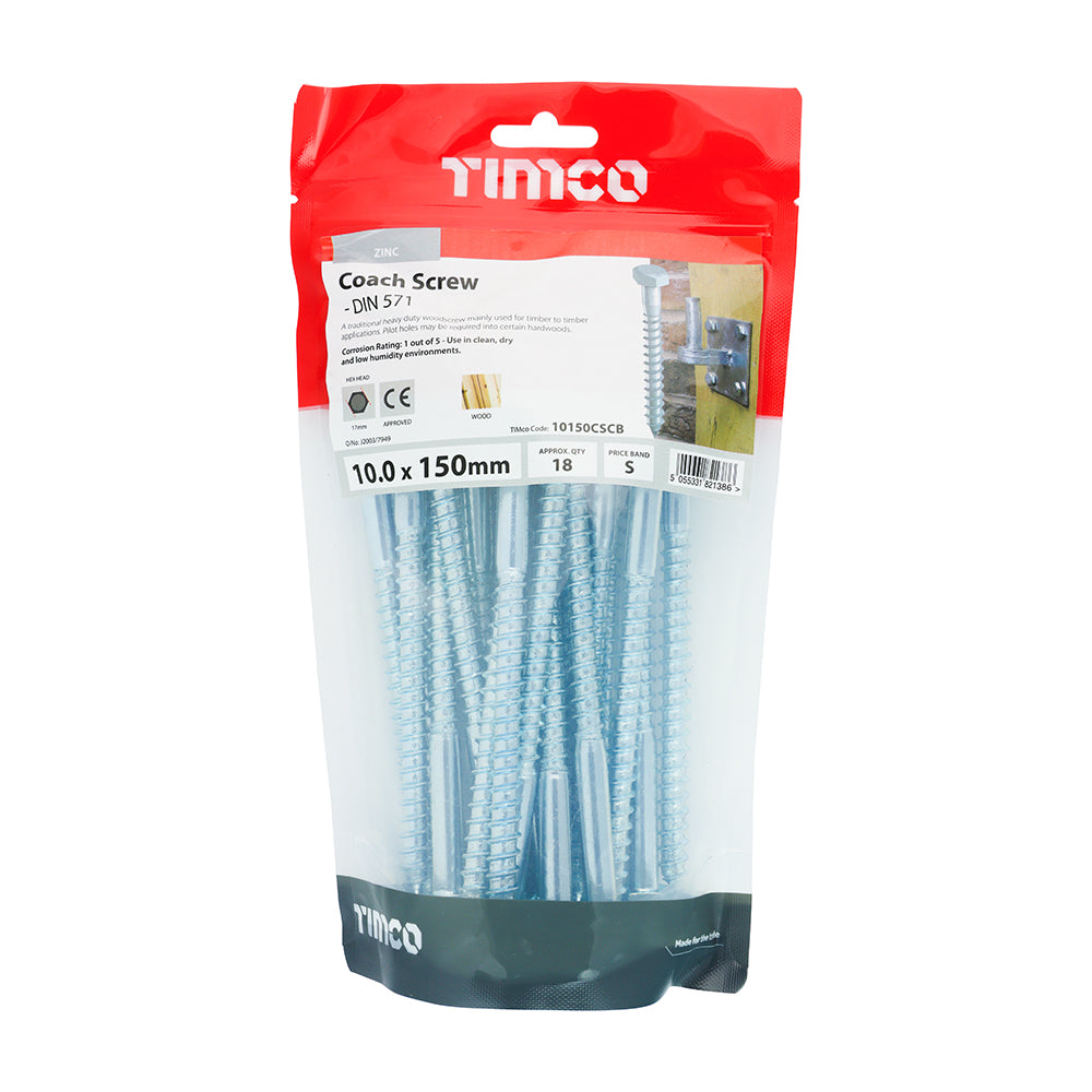 TIMCO Coach Screws Hex Head Silver  - 10.0 x 150 - Image