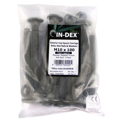 TIMCO Carriage Bolts DIN603 Hex Nuts & Form A Washers Green Exterior - M10 x 200 - Image