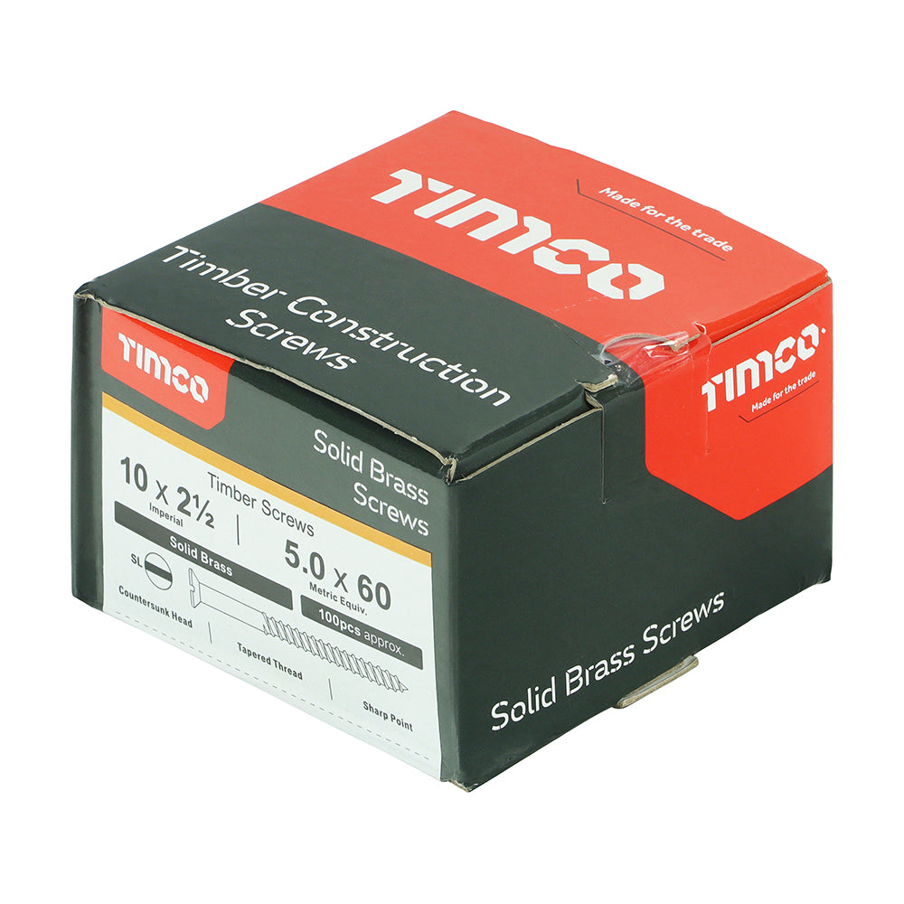 TIMCO Solid Brass Countersunk Woodscrews - 10 x 2 1/2 - Image