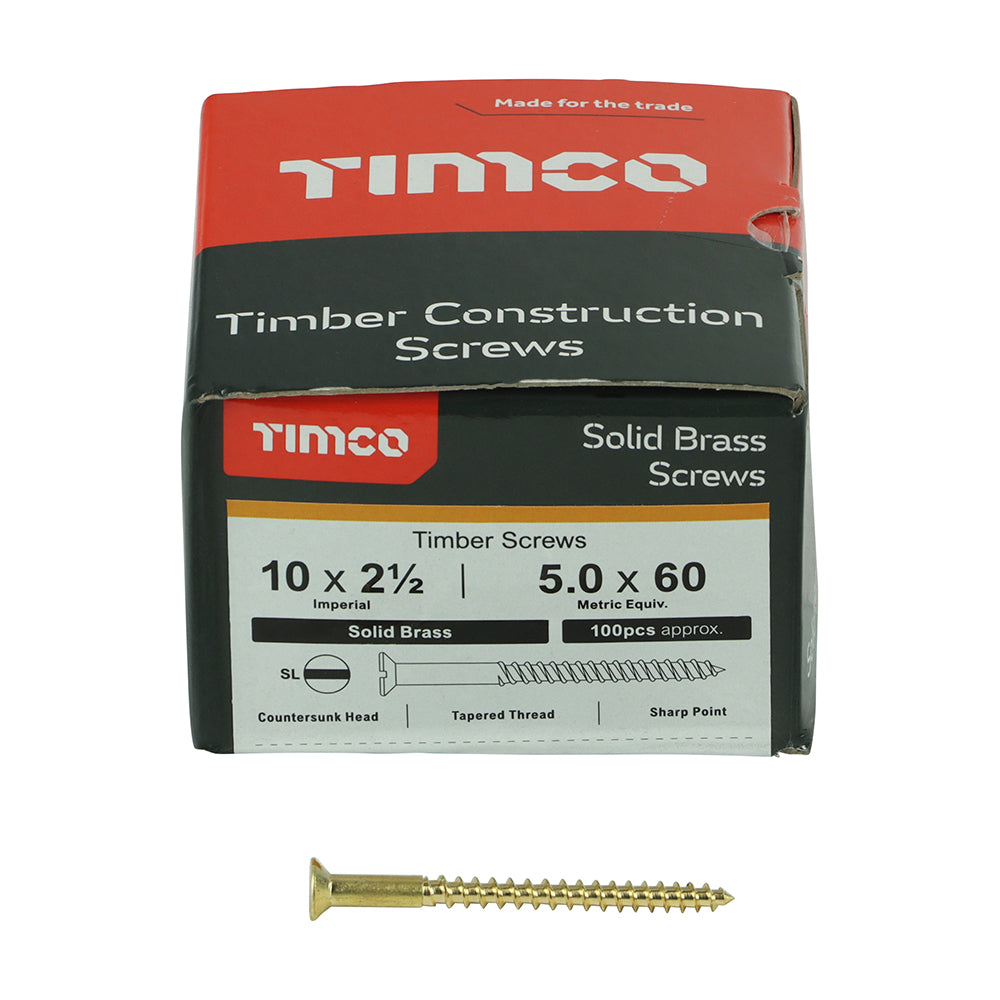 TIMCO Solid Brass Countersunk Woodscrews - 10 x 2 1/2 - Image