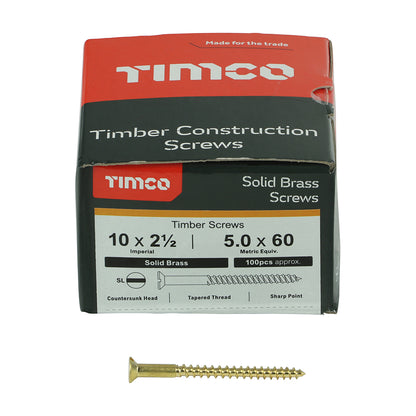 TIMCO Solid Brass Countersunk Woodscrews - 10 x 2 1/2 - Image