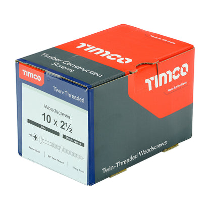 TIMCO Twin-Threaded Round Head Silver Woodscrews - 10 x 21/2 - Image