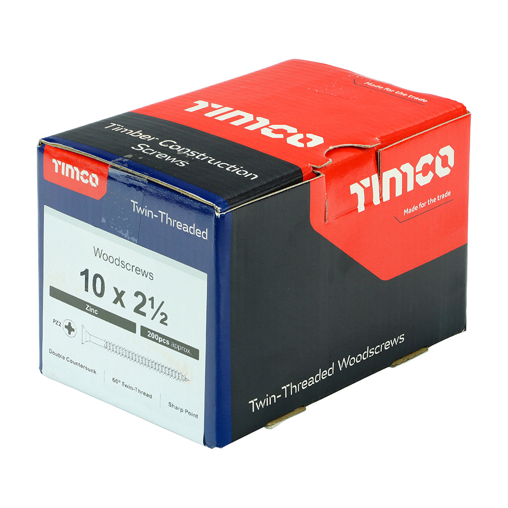 TIMCO Twin-Threaded Countersunk Silver Woodscrews - 10 x 2 1/2 - Image