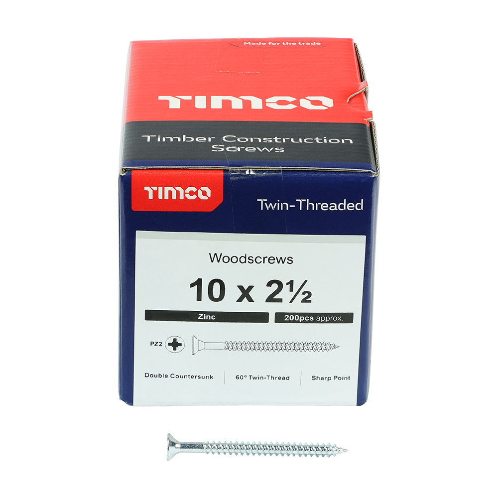 TIMCO Twin-Threaded Countersunk Silver Woodscrews - 10 x 2 1/2 - Image