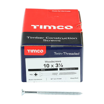 TIMCO Twin-Threaded Countersunk Silver Woodscrews - 10 x 3 1/2 - Image