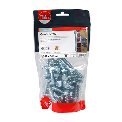 TIMCO Coach Screws Hex Head Silver  - 10.0 x 50 - Image