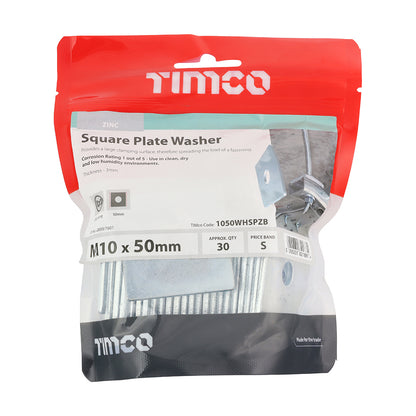 TIMCO Square Plate Washers Silver - M10 x 50 x 50 x 3 - Image