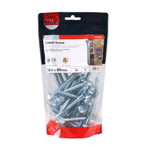 TIMCO Coach Screws Hex Head Silver  - 10.0 x 80 - Image