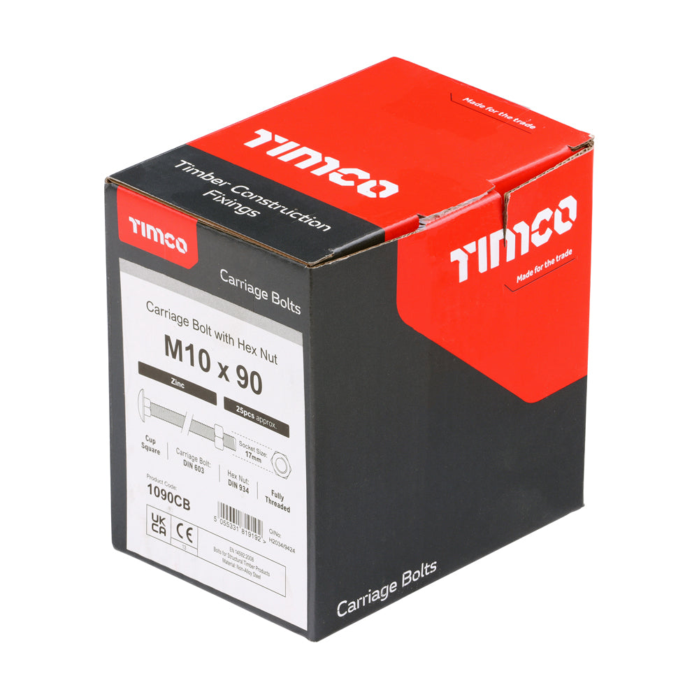 TIMCO Carriage Bolts DIN603 & Hex Full Nuts DIN934 Silver - M10 x 90 - Image