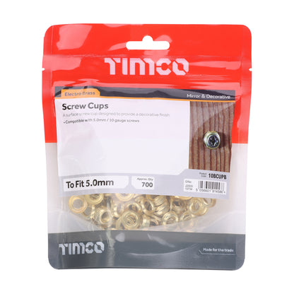 TIMCO Screw Cups - Electro Brass - To fit 10 Gauge Screws - Image