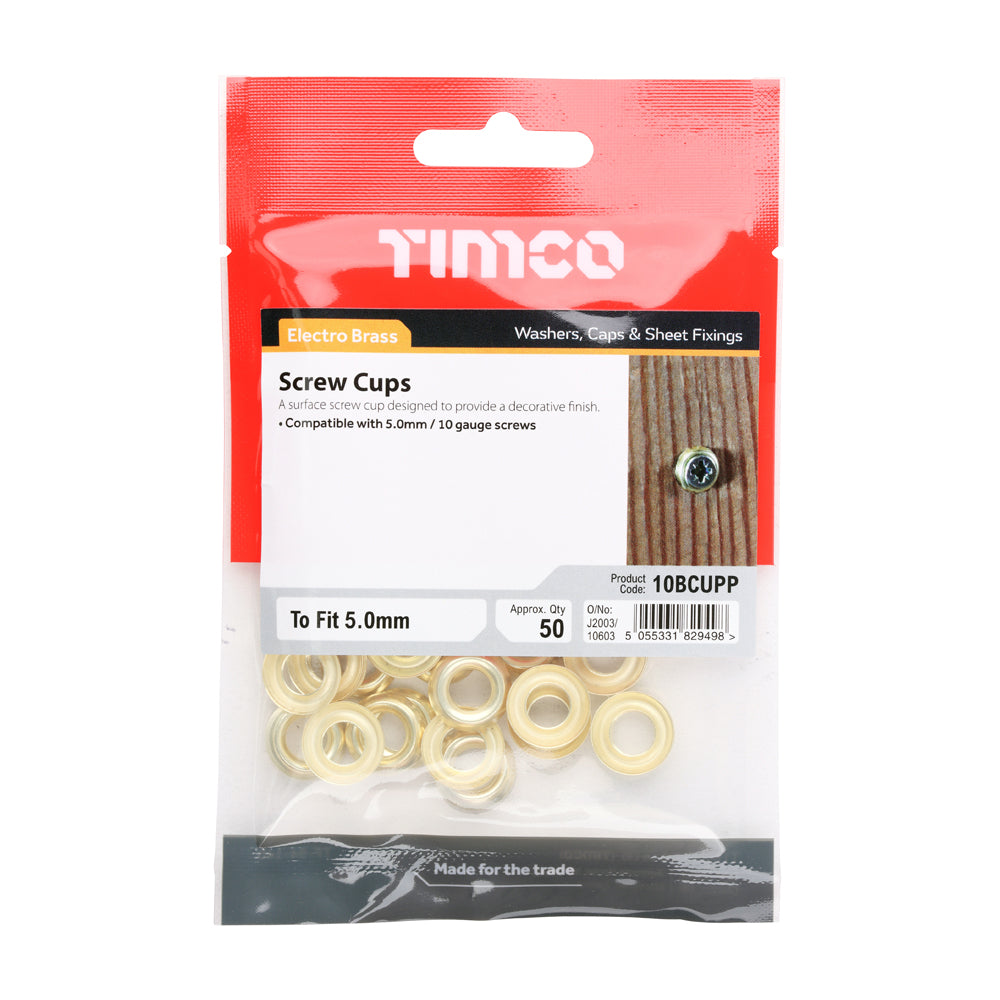 TIMCO Screw Cups Electro Brass - To fit 10 Gauge Screws - Image