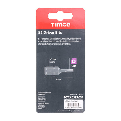TIMCO TX Drive Driver Bit S2 Grey - TX10 x 25 - Image