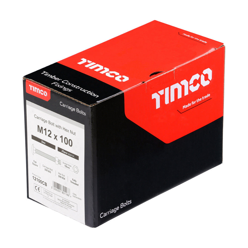 TIMCO Carriage Bolts DIN603 & Hex Full Nuts DIN934 Silver - M12 x 100 - Image