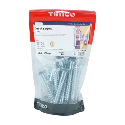 TIMCO Coach Screws Hex Head Silver  - 12.0 x 100 - Image