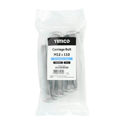 TIMCO Carriage Bolts DIN603 A2 Stainless Steel - M12 x 110 - Image