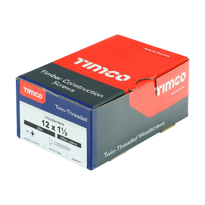 TIMCO Twin-Threaded Countersunk Silver Woodscrews - 12 x 1 1/2 - Image