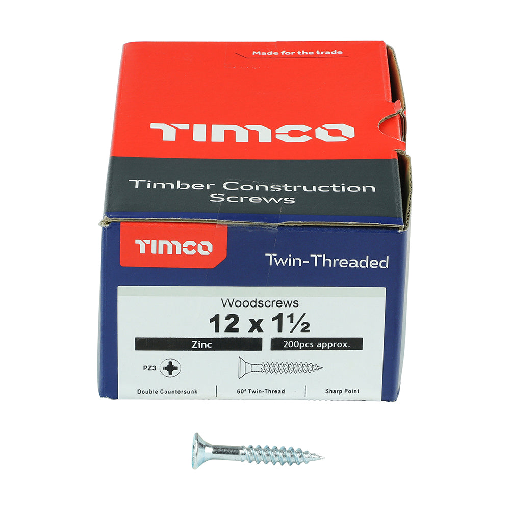 TIMCO Twin-Threaded Countersunk Silver Woodscrews - 12 x 1 1/2 - Image