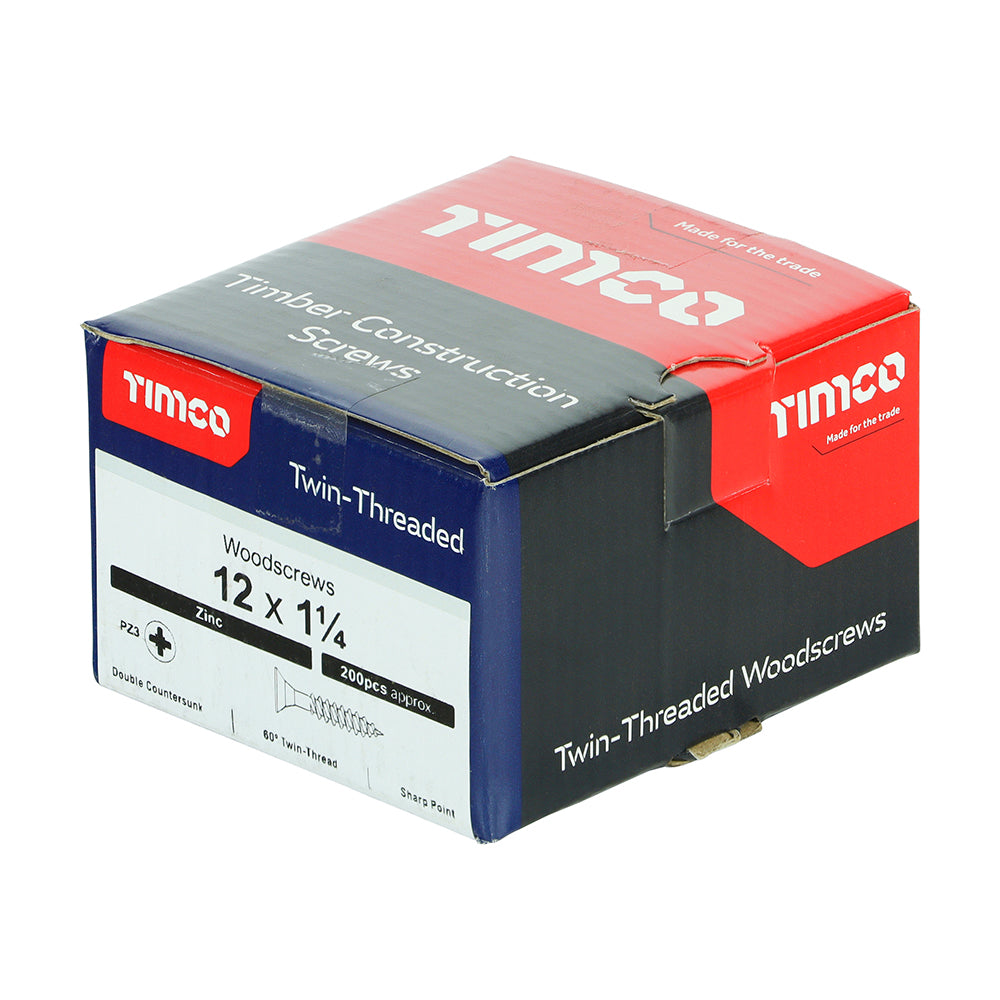 TIMCO Twin-Threaded Countersunk Silver Woodscrews - 12 x 1 1/4 - Image