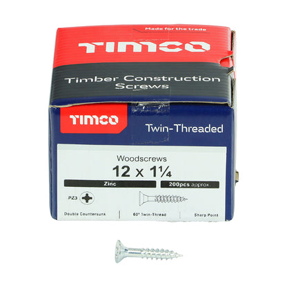 TIMCO Twin-Threaded Countersunk Silver Woodscrews - 12 x 1 1/4 - Image