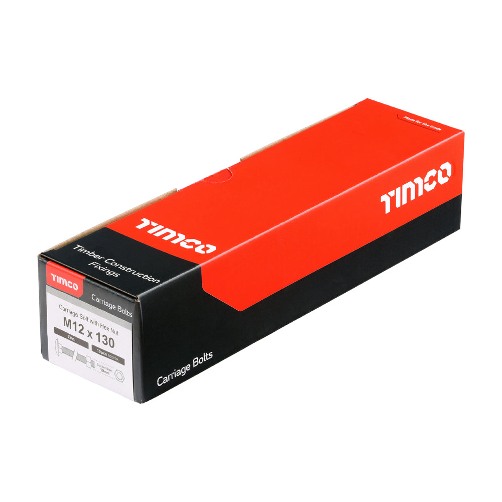TIMCO Carriage Bolts DIN603 & Hex Full Nuts DIN934 Silver - M12 x 130 - Image