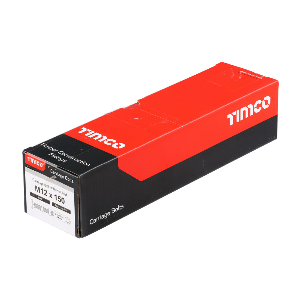 TIMCO Carriage Bolts DIN603 & Hex Full Nuts DIN934 Silver - M12 x 150 - Image