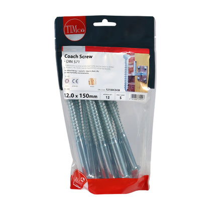 TIMCO Coach Screws Hex Head Silver  - 12.0 x 150 - Image