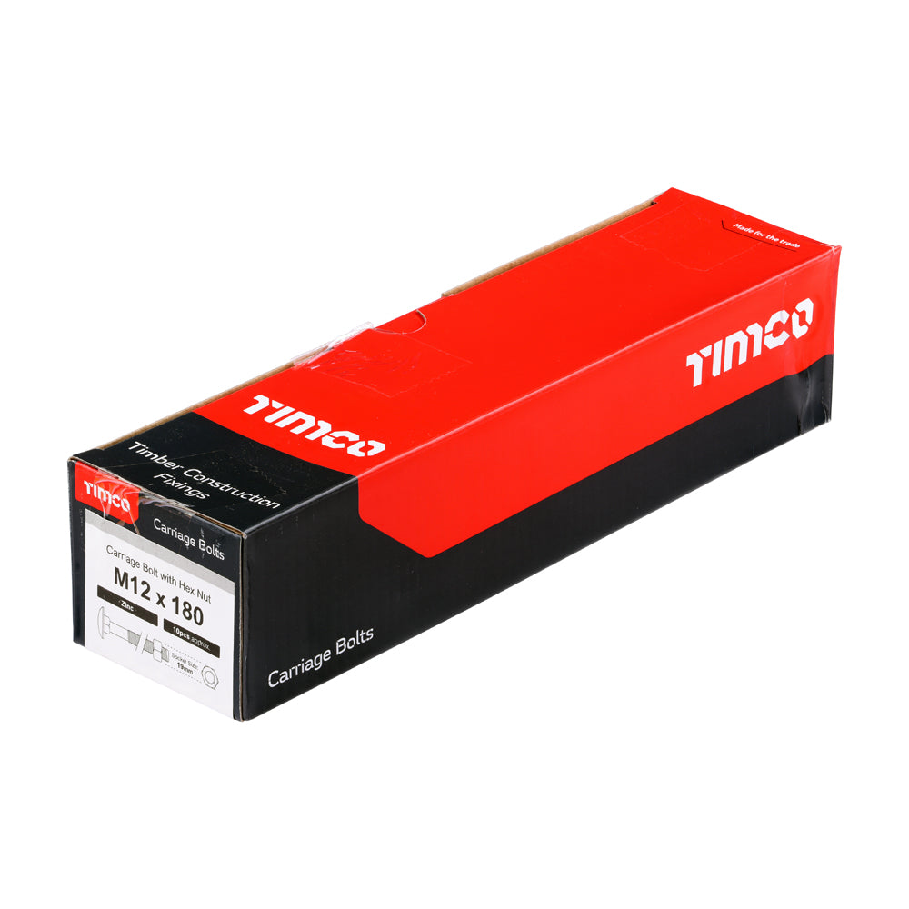 TIMCO Carriage Bolts DIN603 & Hex Full Nuts DIN934 Silver - M12 x 180 - Image