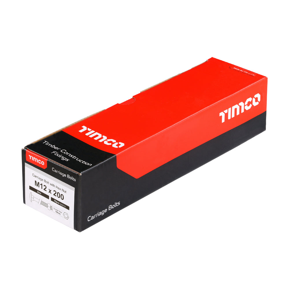 TIMCO Carriage Bolts DIN603 & Hex Full Nuts DIN934 Silver - M12 x 200 - Image