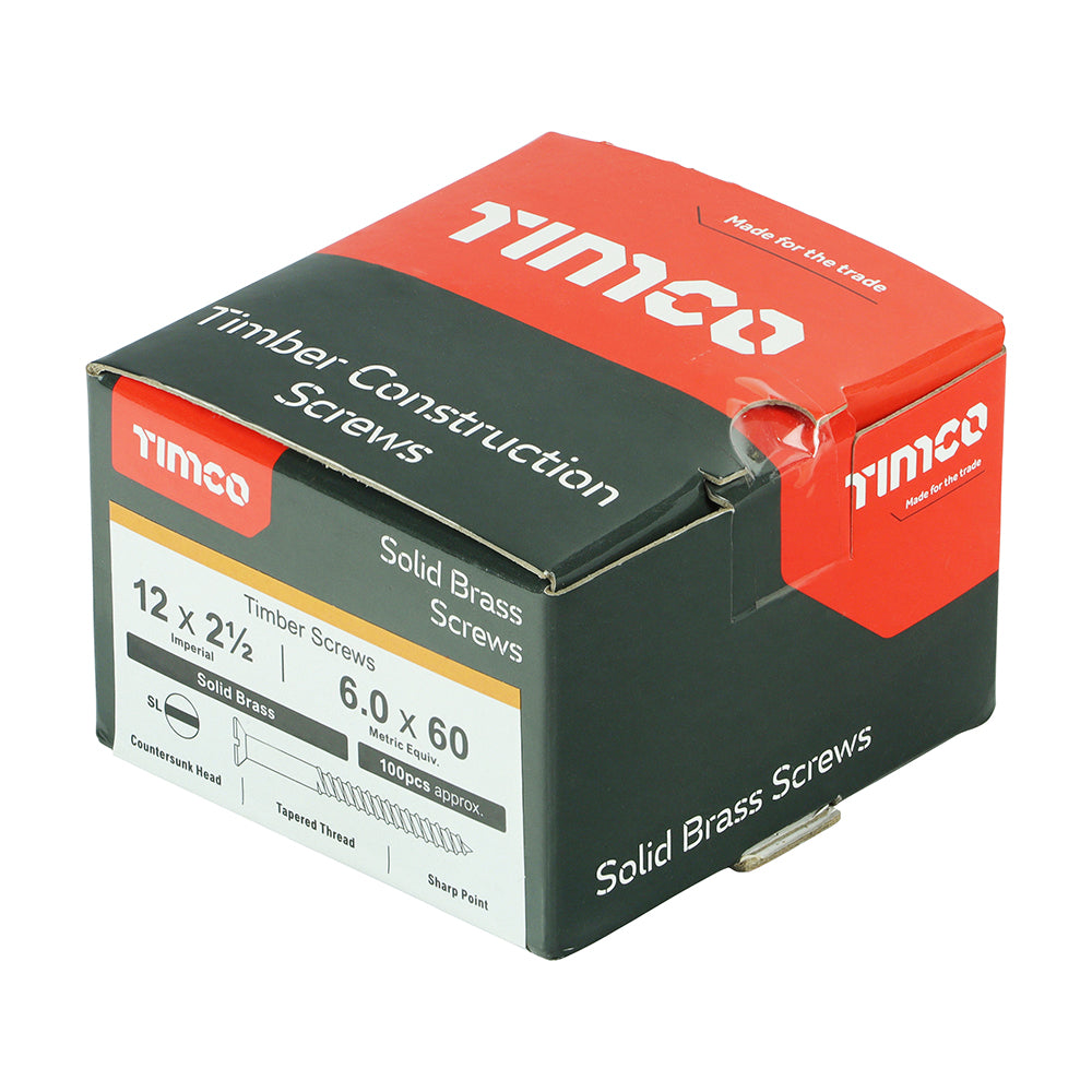 TIMCO Solid Brass Countersunk Woodscrews - 12 x 2 1/2 - Image