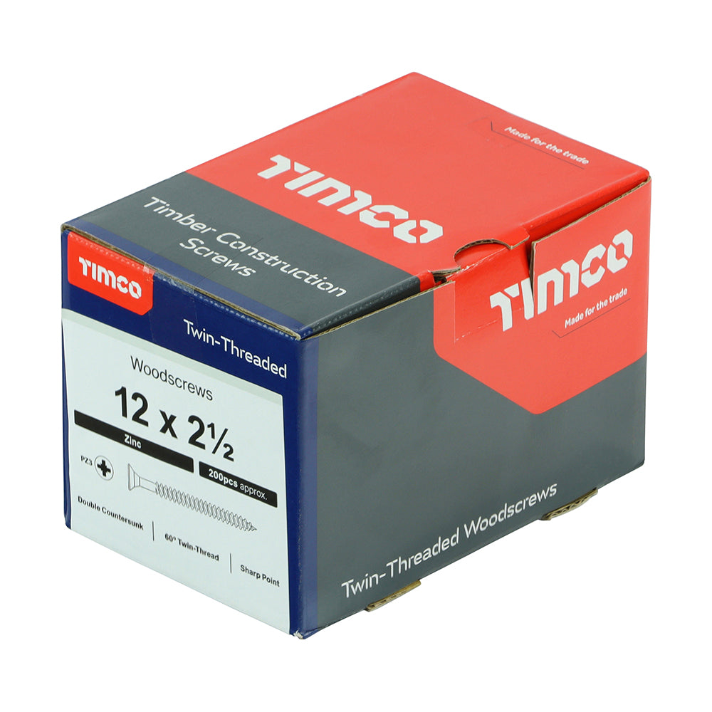 TIMCO Twin-Threaded Countersunk Silver Woodscrews - 12 x 2 1/2 - Image