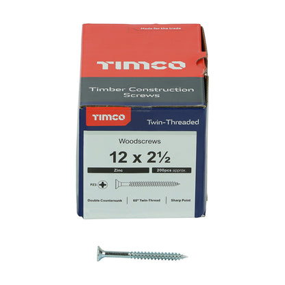 TIMCO Twin-Threaded Countersunk Silver Woodscrews - 12 x 2 1/2 - Image