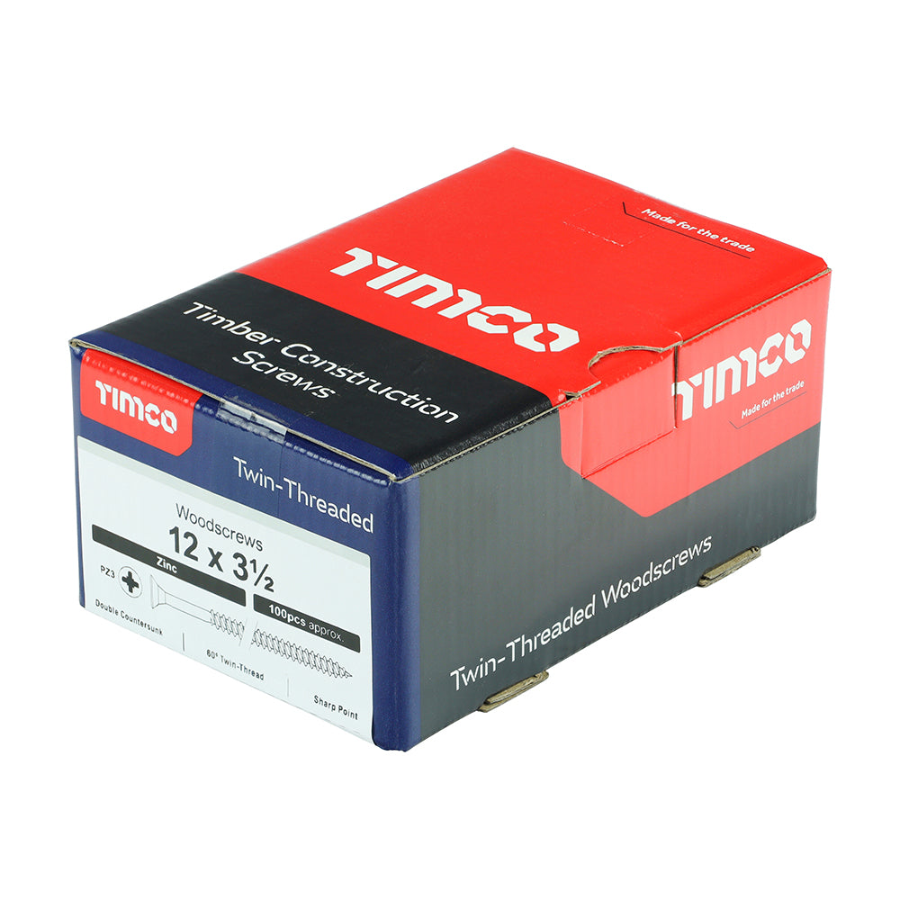TIMCO Twin-Threaded Countersunk Silver Woodscrews - 12 x 3 1/2 - Image