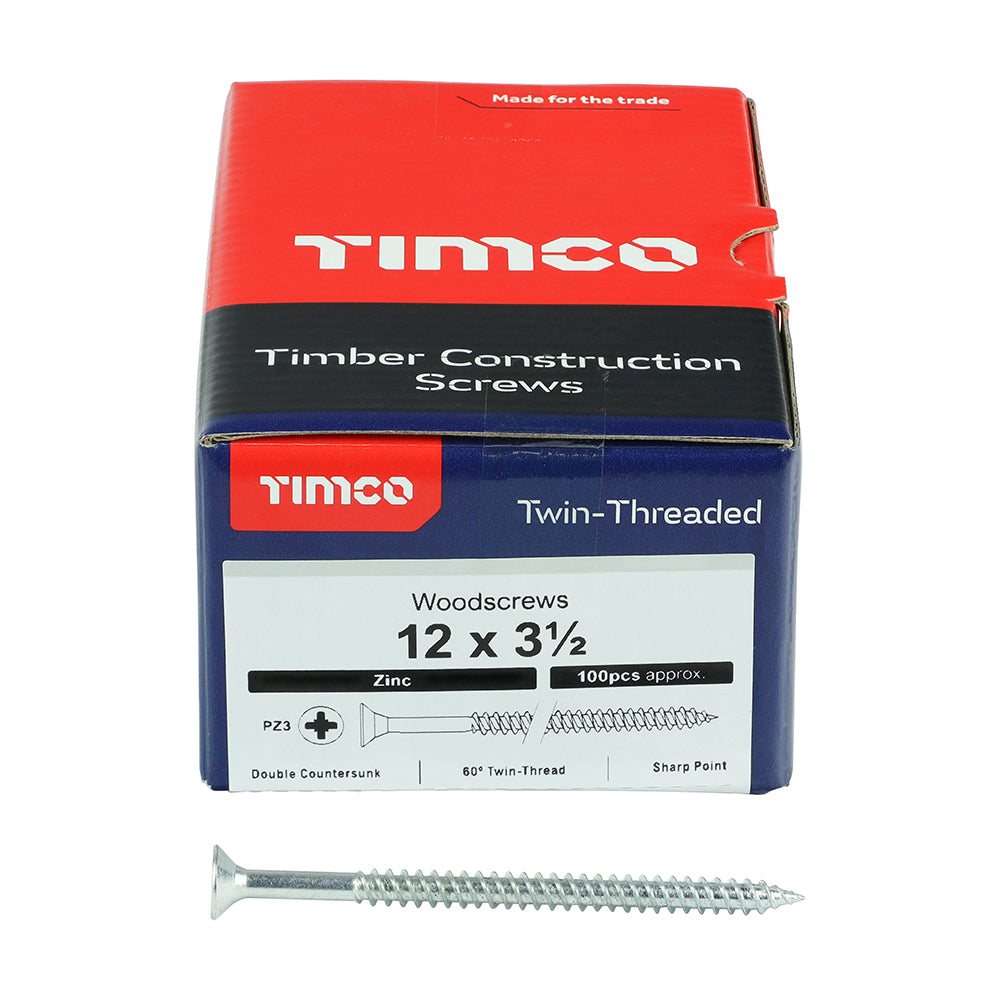 TIMCO Twin-Threaded Countersunk Silver Woodscrews - 12 x 3 1/2 - Image