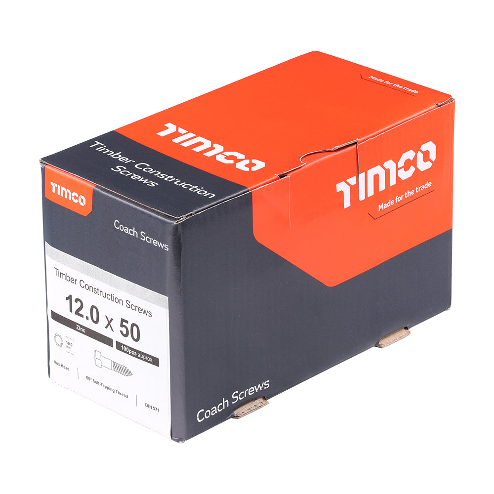 TIMCO Coach Screws Hex Head Silver  - 12.0 x 50 - Image