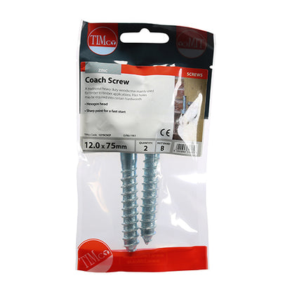 TIMCO Coach Screws Hex Head Silver  - 12.0 x 75 - Image