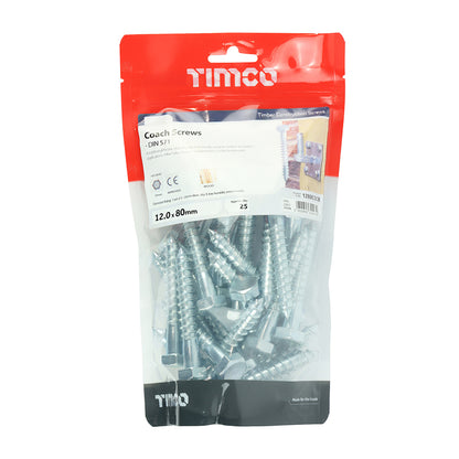 TIMCO Coach Screws Hex Head Silver  - 12.0 x 80 - Image
