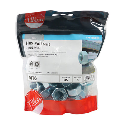TIMCO Hex Full Nuts DIN934 Silver - M16 - Image
