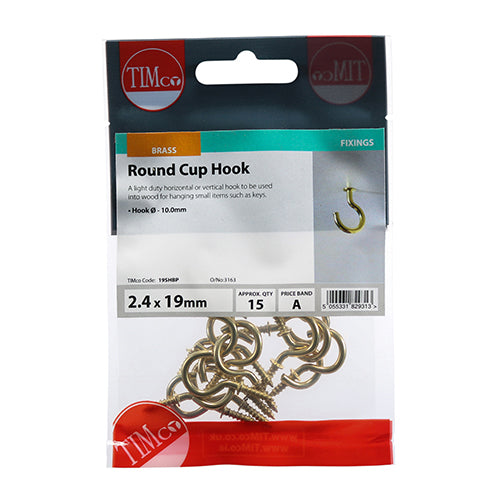 TIMCO Cup Hooks Round Electro Brass - 19mm - Image