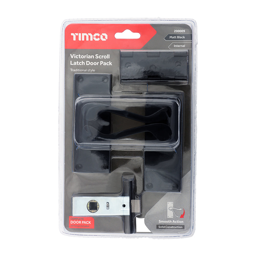 TIMCO Victorian Scroll Latch Door Pack - Matt Black - Mixed - Image