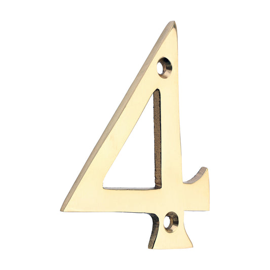 TIMCO Door Numeral 4 - Polished Brass - 75mm - Image
