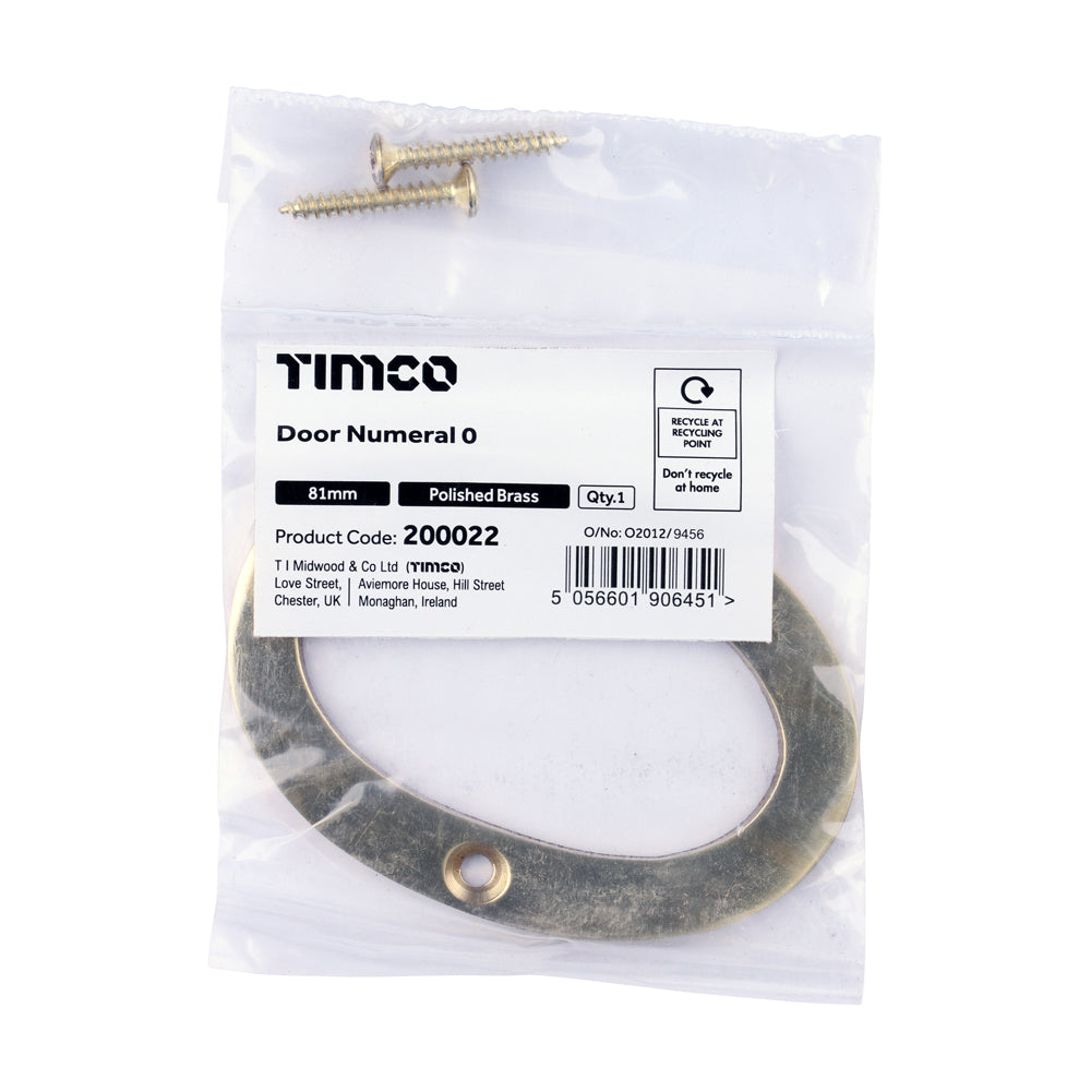 TIMCO Door Numeral 0 - Polished Brass - 81mm - Image