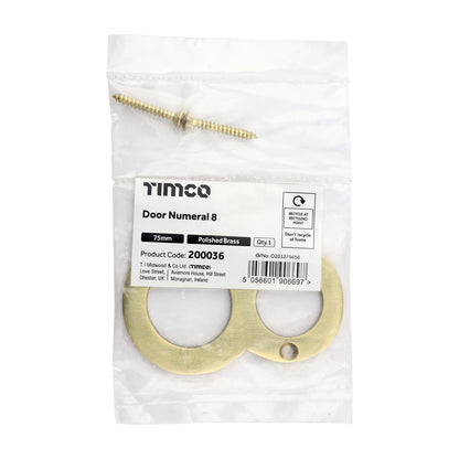 TIMCO Door Numeral 8 - Polished Brass - 75mm - Image