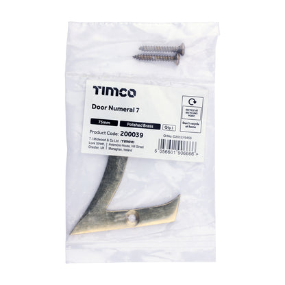 TIMCO Door Numeral 7 - Polished Brass - 75mm - Image