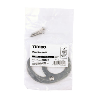 TIMCO Door Numeral 9 - Satin Chrome - 75mm - Image